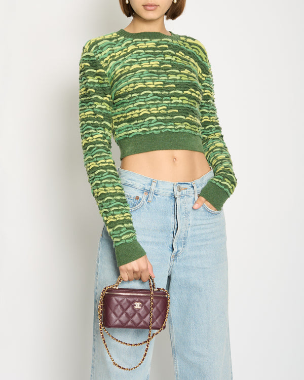 *HOT* Chanel 14K Green Cropped Jacquard Jumper with CC Detail Size FR 36 (UK 8) RRP £1960