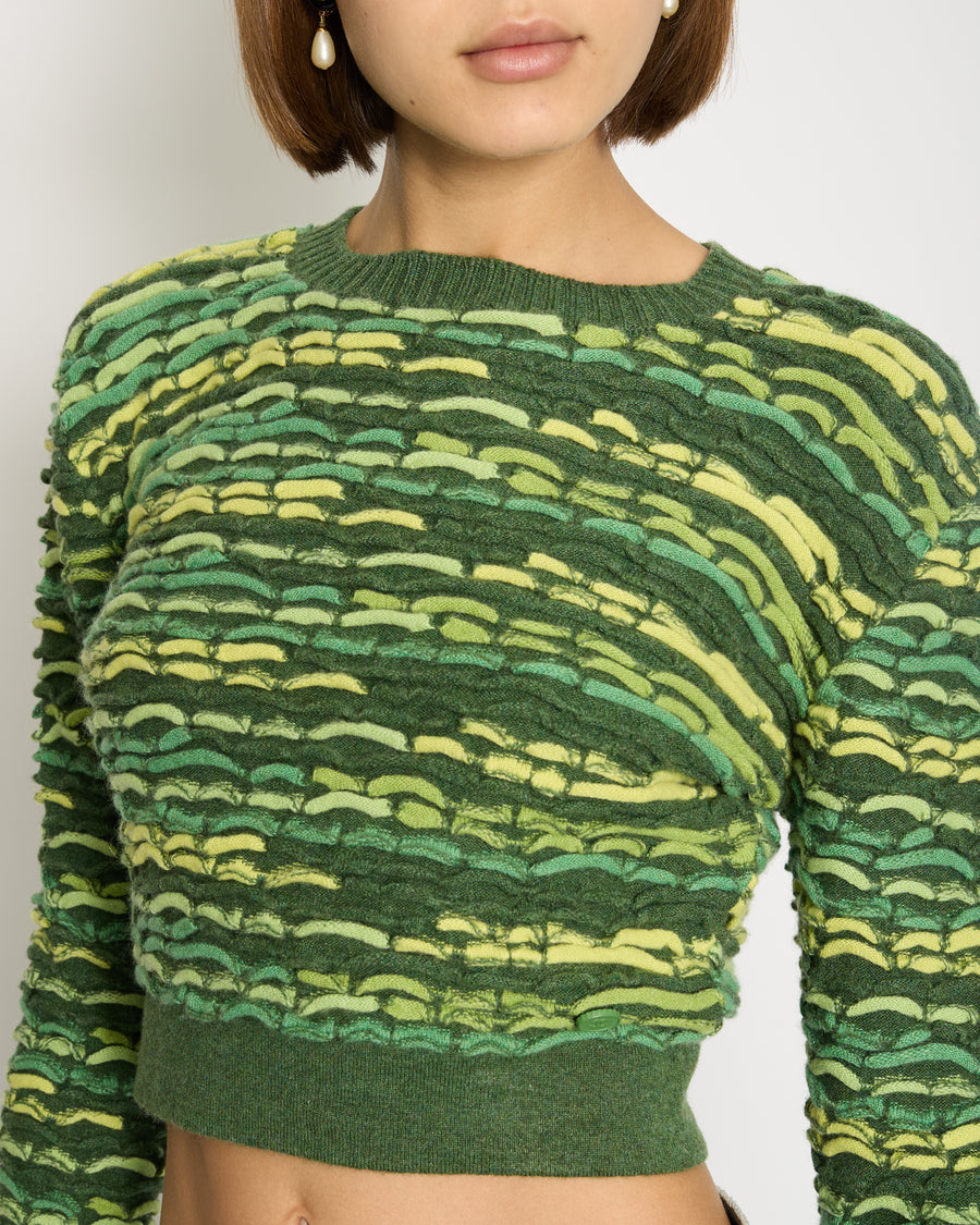 *HOT* Chanel 14K Green Cropped Jacquard Jumper with CC Detail Size FR 36 (UK 8) RRP £1960