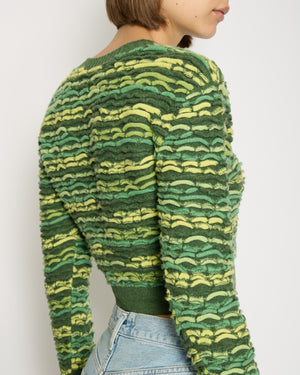 *HOT* Chanel 14K Green Cropped Jacquard Jumper with CC Detail Size FR 36 (UK 8) RRP £1960