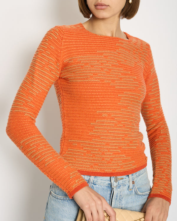 Chanel 14K Carrot Orange Cashmere Jacquard Jumper with CC Detail Size FR 34 (UK 6) RRP £1960