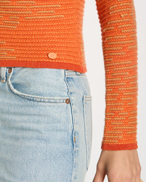 Chanel 14K Carrot Orange Cashmere Jacquard Jumper with CC Detail Size FR 34 (UK 6) RRP £1960