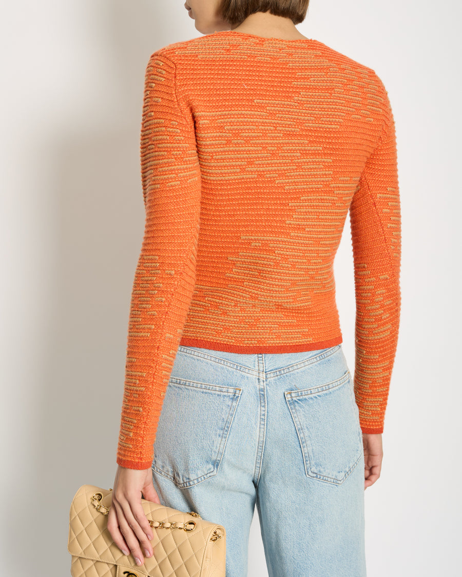 Chanel 14K Carrot Orange Cashmere Jacquard Jumper with CC Detail Size FR 34 (UK 6) RRP £1960