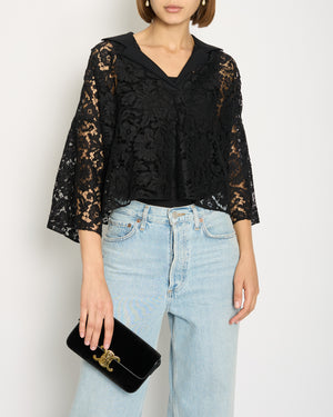 Valentino Black See-Through Lace Top with V-neck Detail Size IT 38 (UK 6)