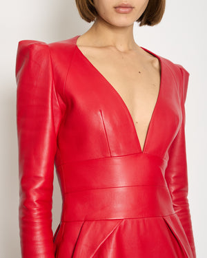 Alexandre Vauthier Red Leather Long Sleeve Dress FR 36 (UK 8)