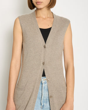 Loro Piana Grey Cashmere Longline Sleeveless Cardigan IT 42 (UK 10)