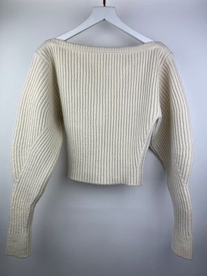 Alaïa Cream V-Neck Long Sleeve Knitted Jumper Size FR 36 (UK 8)