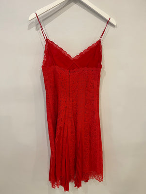 Ermanno Scervino Red Lace Midi Dress with Pleated Detail Size IT 40 (UK 8)