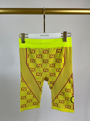 Gucci Neon Yellow Interlocking G Jacquard Cycling Shorts Size S (UK 8) RRP £466