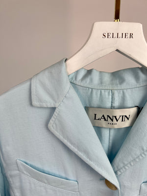 Lanvin Powder Blue Cotton Long-Line Coat with Button Detail Size FR 38 (UK 10)