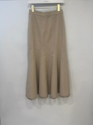 Max Mara Beige Denim Fish Tail Skirt with Fringe Hem Detail IT 36 (UK 4)