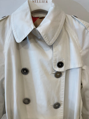 Burberry White Classic Trench Coat with Belt and Button Details Size UK 8