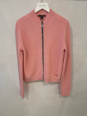 Louis Vuitton Baby Pink Cashmere Zipped Cardigan with Silver Logo Details Size XS (UK 6)