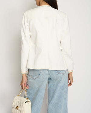 Chanel 04/C White Round Neck Jacket with Pastel Trim Detail FR 36 (UK 8)