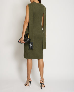 Chanel 08/C Khaki Knitted Maxi Dress with Logo Neck Tie Detail FR 38 (UK 10)