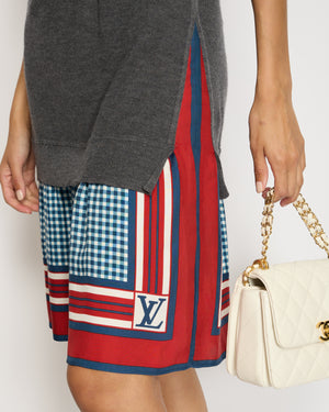 Louis Vuitton Grey Wool and Mini Dress with Blue, Red and White Printed Skirt Size S (UK 8)