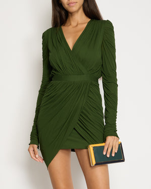 Balmain Green Ruched Long-Sleeve Dress Size FR 38 (UK 10)