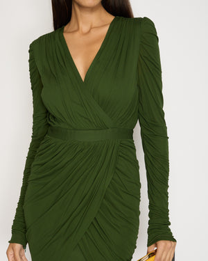 Balmain Green Ruched Long-Sleeve Dress Size FR 38 (UK 10)