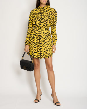 Saint Laurent Yellow, Black Zebra Print Long-Sleeve Mini Dress Size FR 36 (UK 8)