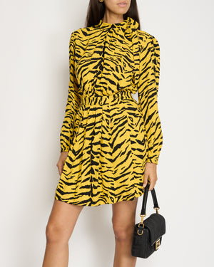 Saint Laurent Yellow, Black Zebra Print Long-Sleeve Mini Dress Size FR 36 (UK 8)