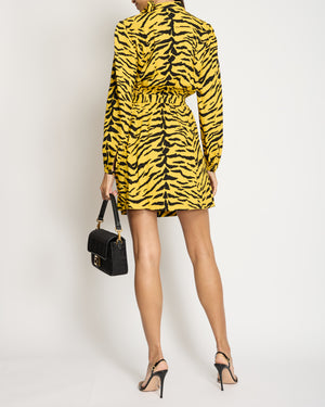 Saint Laurent Yellow, Black Zebra Print Long-Sleeve Mini Dress Size FR 36 (UK 8)