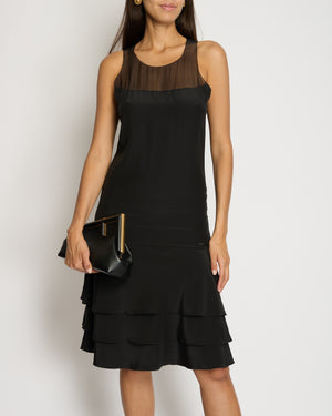 Chanel 03/P Black Silk Tiered Midi Dress FR 38 (UK 10)