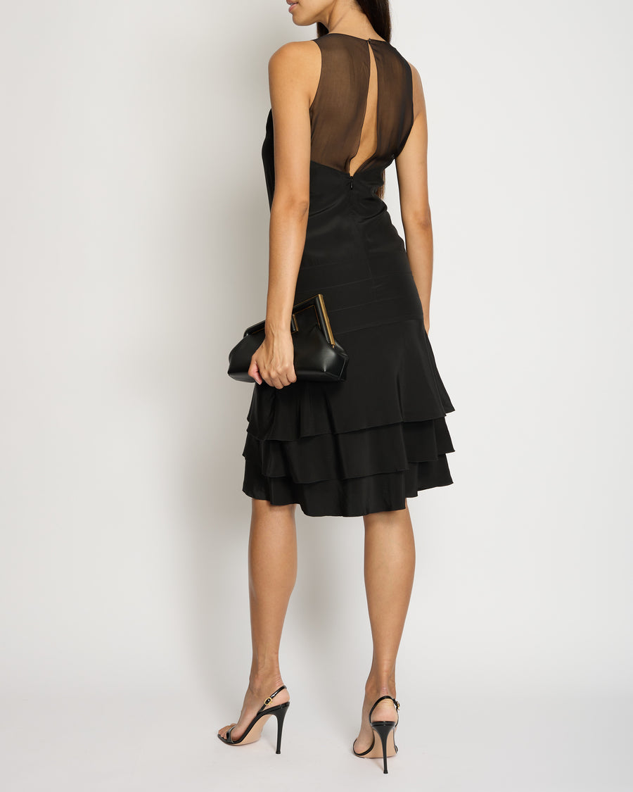 Chanel 03/P Black Silk Tiered Midi Dress FR 38 (UK 10)