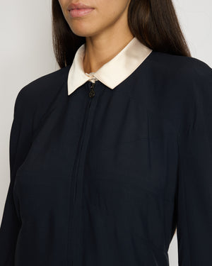 *VINTAGE* Chanel 97/A Navy Long Sleeve Midi Dress with Detachable Collar Detail FR "Petit" (UK 12)