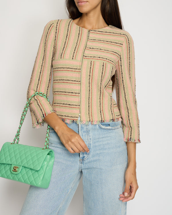 Chanel 00/C Vintage Pink, Green Beige Round Neck Long Sleeve Striped Jacket FR 34 (UK 6)