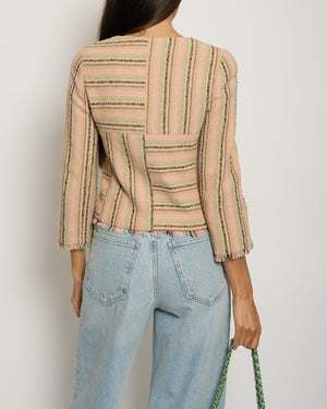 Chanel 00/C Vintage Pink, Green Beige Round Neck Long Sleeve Striped Jacket FR 34 (UK 6)