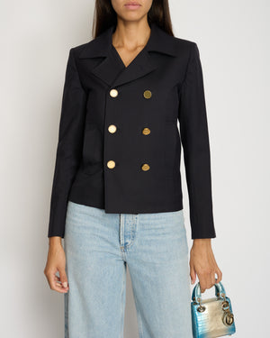 Saint Laurent Navy Double-Breasted Jacket with Gold Button Detail FR 34 (UK 6)