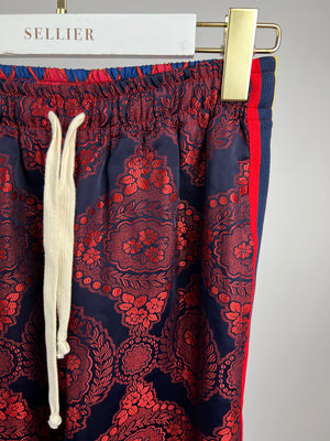 Gucci Red and Blue Silk GG 
Floral Jacquard Trousers Size XXS (UK 4)