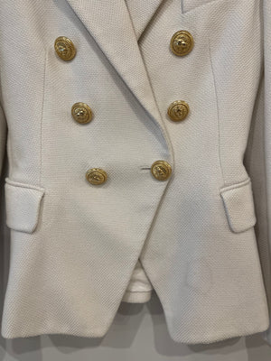 Balmain White Tweed Blazer Jacket with Gold Button Details Size FR 34 (UK 6)