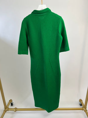 Safiyaa Green Knitted Midi Dress with Button Collar Detail Size S (UK 8)