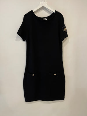 Chanel Black Dress with Gold Logo Patch Detail Size FR 42 (UK 14)