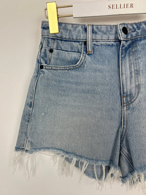 Alexander Wang Light Washed Blue Denim Shorts with Distressed Hem Details Size 25 (UK 6)