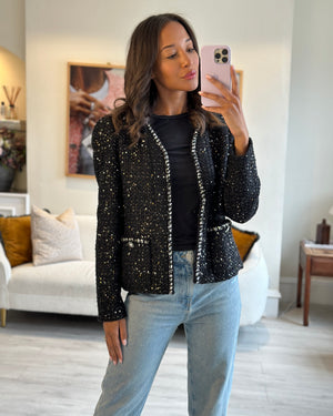 Chanel SS/2022 Black Sequin Jacket with Pocket Detail FR 44 (UK 16)