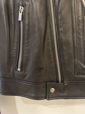 Christian Dior Black Leather Biker Jacket with Silver Zip Detail and Stitch Logo FR 40 (UK 12)