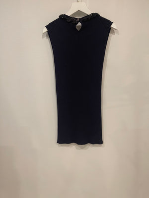 Chanel Purple Cashmere Silk Blend Sleeveless Top with Stone-Embellished Collar Size FR 40 (UK 12)