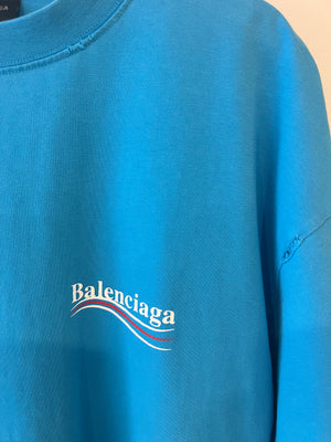 Balenciaga Blue Oversized T-Shirt with Logo Details Size XXS (UK 4) RRP £550