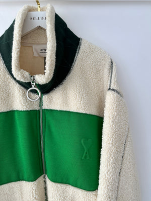 AMI De Coeur Menswear Zipped Teddy Off-White and Green Teddy Jacket Size XL (UK 44)