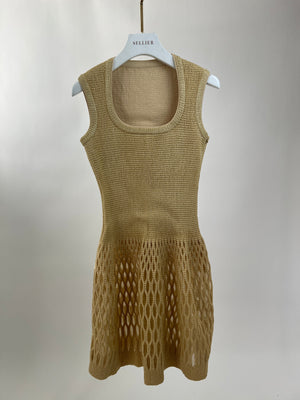 Alaïa Beige Raffia Halter Neck Midi Dress with Mesh Detailing Size FR 38 (UK 10)