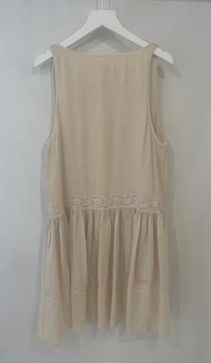 Chloe Beige Silk Lace Mini Sleeveless Dress with Button Detail Size FR 38 (UK 10)