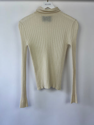 Gucci Cream Ribbed Knit Roll Neck Long Sleeve Jumper size M (UK 8)