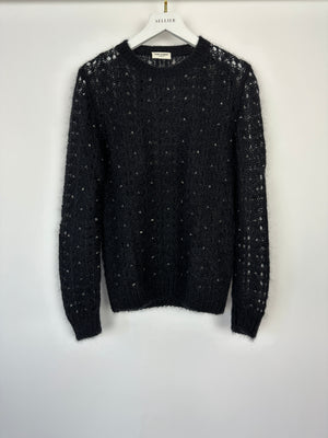 Saint Laurent Black See-Through Jumper with Silver Crystals Details Size FR 36 (UK 8)