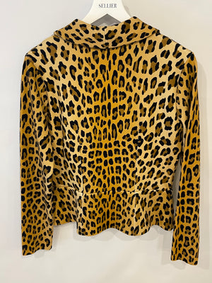 Blumarine Leopard Short Blazer Jacket with Button Details Size IT 42 (UK 10)