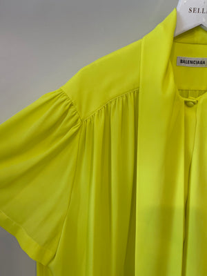 Balenciaga Neon Yellow Short-Sleeve Shirt with Bow Detail Size FR 38 (UK 10)