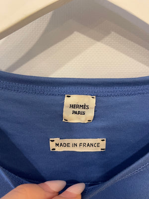 Hermès Blue T-Shirt with Logo Detail Size FR 38 (UK 10)