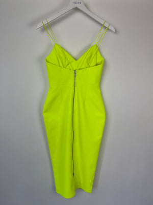 Alex Perry Fluorescent Yellow Midi V-Neck Dress Size UK 8