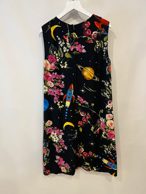 Dolce 
Gabbana Black Silk Sleeveless Dress with Floral Prints Size IT 40 (UK 8)