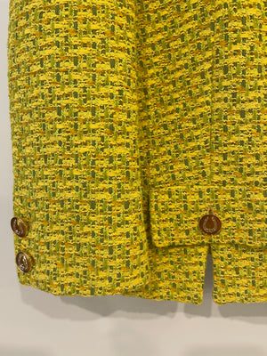 Gucci Yellow Tweed Long-Sleeve Jacket and Mini Skirt Set with Horseshoe Button Details Size IT 42/44 (UK 10/12)